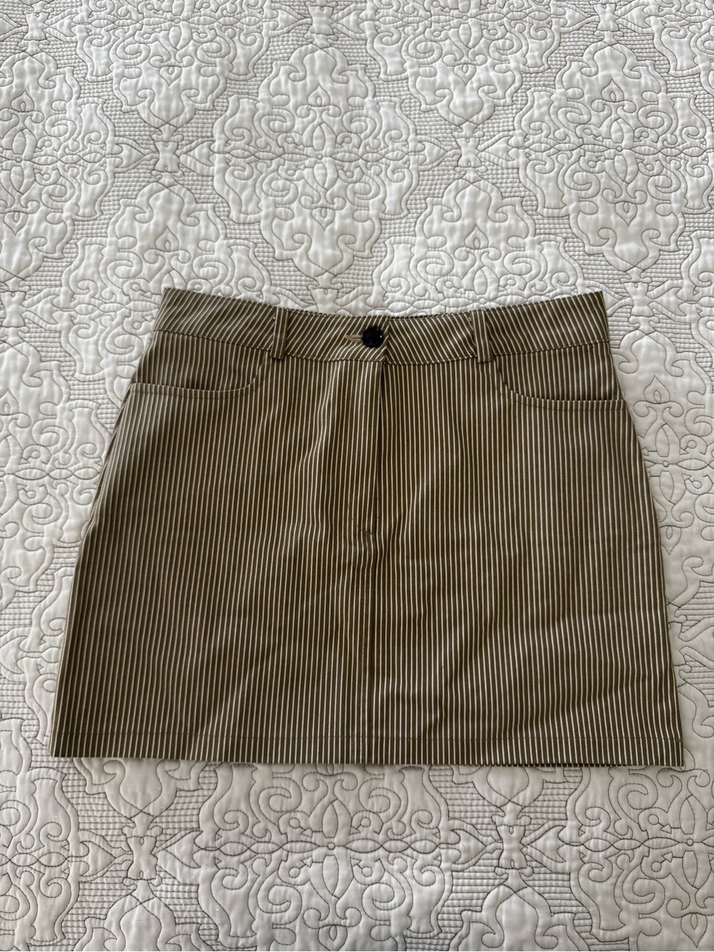 D. Closet (made in korea) Tan and White Pinstripe Mini Skirt